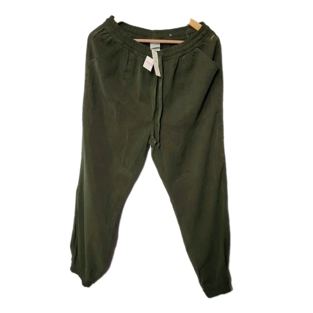 Pink Victoria's Secret Lightweight Olive Army Green Joggers Women Sz S Baggy Vtg